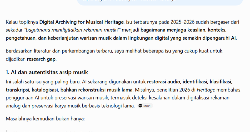 hasil mencari topik penelitian  di ChatGPT versi 2